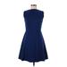 Elie Tahari Casual Dress - A-Line Crew Neck Sleeveless: Blue Print Dresses - Women's Size 6