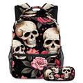 Flowers and Skull A Perfect Match for Your Little Star, 2Pcs Kid Schoolbag Set, Backpack and Pencil Case