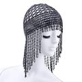 SAVOMA Girls Women Beaded Belly Dance Head Cap Hat Headwrap/Hair Accessory/Headpiece For Party Wedding Showing (Color : Black)