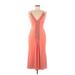 White by Vera Wang Cocktail Dress - Midi Plunge Sleeveless: Orange Print Dresses - Women's Size 6