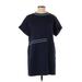 Zara Basic Casual Dress - Shift Crew Neck Short sleeves: Blue Color Block Dresses - Women's Size Small
