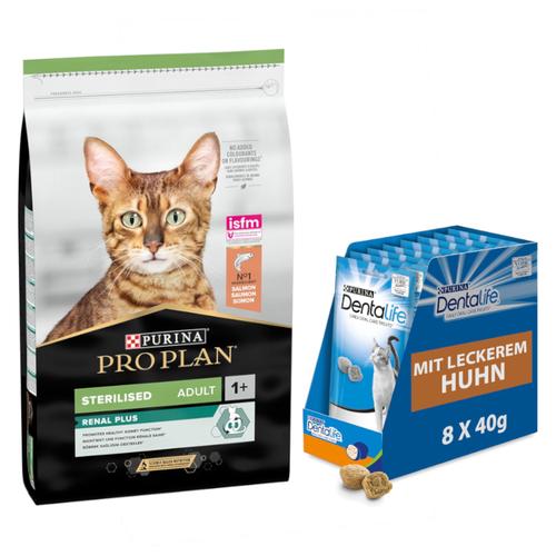 10kg PRO PLAN Sterilised Adult Renal Plus Lachs PURINA Katzenfutter trocken + 8x40g Dentalife...