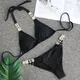 Costume da bagno Bikini Sexy nero con strass costumi da bagno donna Bikini Push Up da spiaggia