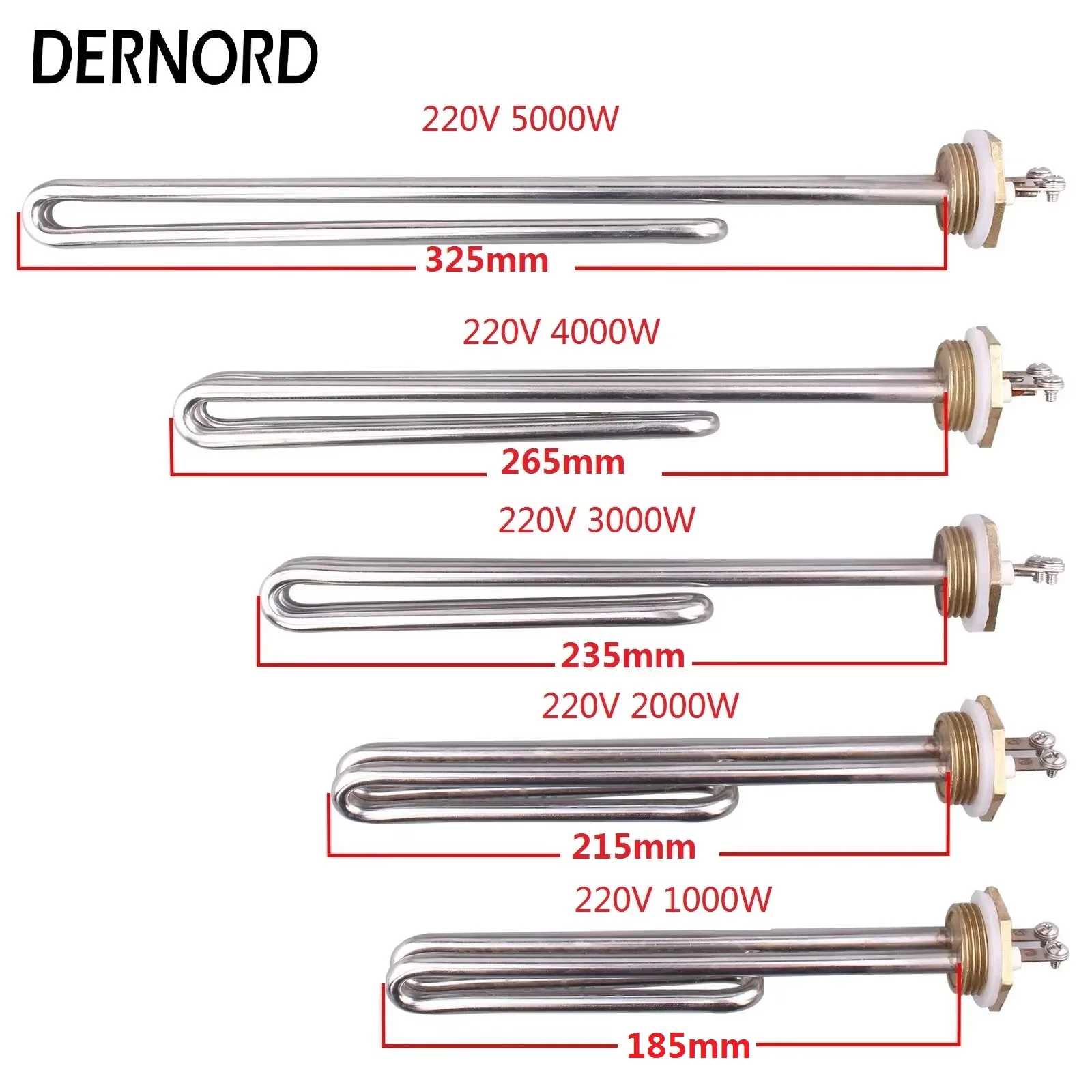 DERNORD 1 kW 2 kW 3 kW 4 kW 5 kW 1 Zoll BSP U-Typ AC elektrisches zusammenklappbares Heizelement 220 V Messingflansch-Tauchwasserbereiter