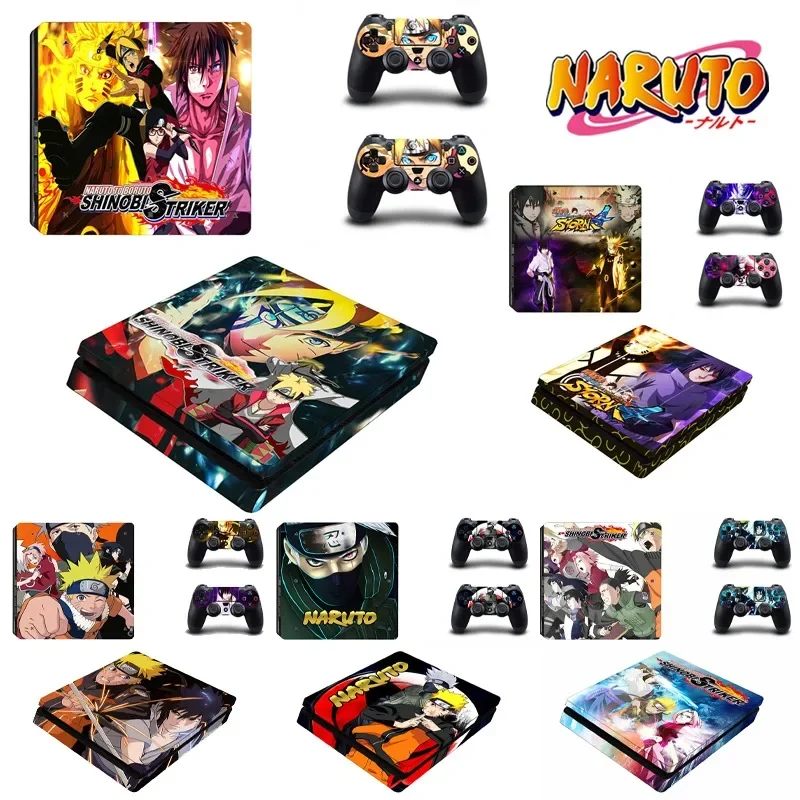 Naruto Sasuke PS4 Slim Anime Skin Aufkleber Schutzfolie für PlayStation 4 Slim Konsole & Controller Boruto Aufkleber Cover Aufkleber Image