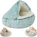 Pet Bed Dogs Cats Plush Bed Winter Pet Plush Bed Pet Dog Cat Round Plush Bed Calming Cat Bed with A Hooded Cover (15.7 inches / 40 cm Green)