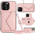 ELEHOLD Wallet Crossbody Case for iPhone 15 Case with Flip Card Slots RFID Blocking Function Magnetic Closure Stand Detachable Crossbody Shoulder Strap for Women Girls pink