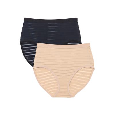 Plus Size Women's 2-Pack Breathable Shadow Stripe Brief by Comfort Choice in Basic Pack (Size 7)