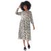 Plus Size Women's Midi Shirtdress With Pleated Skirt by ellos in Stone Black Print (Size 18)