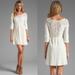 Free People Dresses | Free People Anthropologie Mini Dress Lace Cream Shake It Up 3/4 Sleeve | Color: Cream/White | Size: Xs