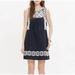 Madewell Dresses | Madewell Embroidered Stitchtake Linen Sleeveless Keyhole Mini Dress Navy Blue S | Color: Blue/Cream | Size: M