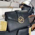 Michael Kors Bags | Michael Kors Carmen Medium Faux Leather Wallet Black Nwt | Color: Black/Gold | Size: Medium