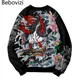 Sweat-shirt imprimé démon pour hommes Streetwear Pull Harajuku Style japonais Pull décontracté