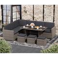 LHBcraft 7 Piece Patio Furniture Set Outdoor Furniture Patio Sectional Sofa All Weather PE Rattan Outdoor Sectional with Beige Cushions and Table Black Wicker