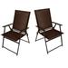 Bigroof Set of 2 Outdoor Patio Steel Sling Folding Chairs Brown