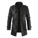 Verugu Men s Casual PU Faux Leather Motorcycle Bomber Jacket Men Mid-length Solid Artificial Stand Collar Slim Jacket Coat Slim Fit Biker Coat Windproof Moto Jacket Outerwear Black 3XL