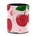 OWNTA Cute Cartoon Red Cherry Pattern PVC Leather Cylinder Pen Holder - Pencil Organizer and Desk Pencil Holder Lined with Flannel 3.9x3.1 Inches