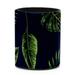 OWNTA Tropical Leaf Navy Blue Pattern PVC Leather Cylinder Pen Holder - Pencil Organizer and Desk Pencil Holder Lined with Flannel 3.9x3.1 Inches