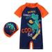 Fimkaul Boys Girls Swimsuit Dinosaur 1 Piece Zipper Bathing Suit Swimwear With Hat Rash Guard Surfing Suit UPF 50+ Bathing Suits Baby Clothes Navy Blue