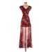 Crystal Doll Cocktail Dress - Maxi: Burgundy Floral Motif Dresses - New - Women's Size 1