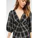 Free People Dresses | Free People Miss Molly Mini Dress Size 2 Balloon Sleeve Plaid Black Gray Euc B60 | Color: Black/Gray | Size: 2