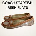 Coach Shoes | $168 Coach 5.5 Ireen Starfish Khaki Leather Canvas Sequence Designer Flats Shoes | Color: Cream/Tan | Size: 5.5