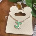 Disney Accessories | Disney Wdw Girls Sparkle Enamel Initial Necklace “J” Green Silver | Color: Green/Silver | Size: Osg