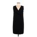 Ann Taylor Casual Dress - Shift V Neck Sleeveless: Black Print Dresses - Women's Size 6