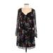 Jessica Simpson Casual Dress - Mini V Neck Long sleeves: Black Floral Dresses - Women's Size Medium