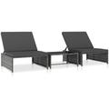 Lot de 2 transats chaise longue bain de soleil lit de jardin terrasse meuble d'extérieur avec table