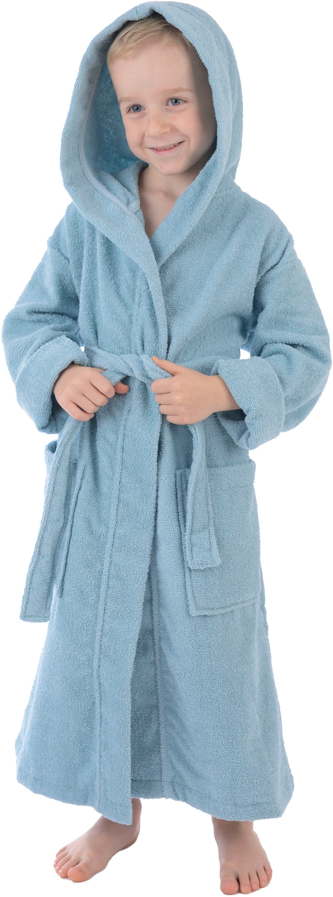 Kinderbademantel WEWO FASHION "8530" Gr. 134, blau (gletscher), L:92cm, Frottier, Hausmäntel, Kapuze Image
