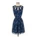 Forever 21 Contemporary Casual Dress - A-Line Crew Neck Sleeveless: Blue Floral Dresses - Women's Size Small