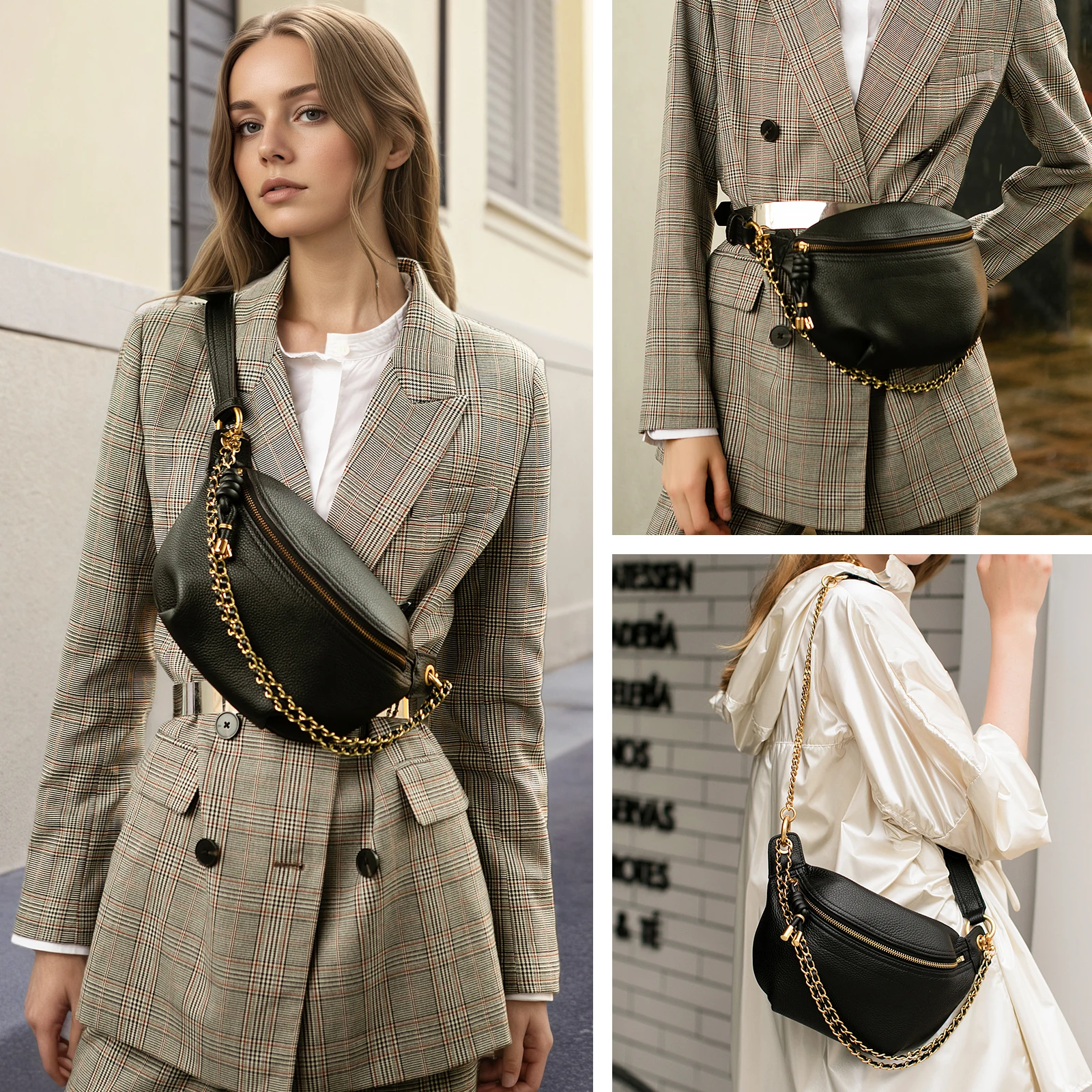 ITAMOOD-Sacs de taille en cuir véritable pour femmes, sac banane, sac de ceinture de créateur de luxe, sac à bandoulière ChimCrossbody, mode