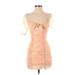 SkyLar Rose Casual Dress - Mini Plunge Short sleeves: Tan Solid Dresses - Women's Size X-Small