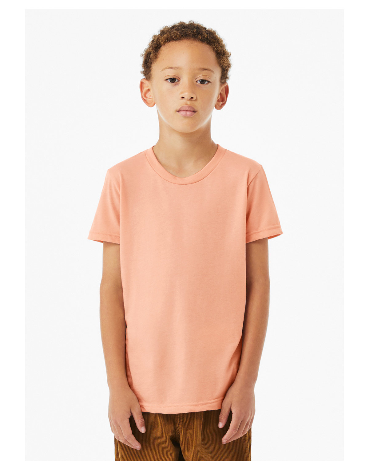 Bella + Canvas 3001Y Youth Jersey Top in Peach size Large | Cotton 3001YCVC, 3001YCV, BC3001YCVC, B3001Y, BC3001Y