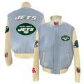 Men's Jeff Hamilton Light Blue New York Jets Wool & Leather Full-Snap Varsity Jacket