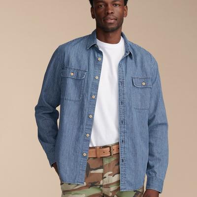 Lucky Brand Railroad Stripe Denim Utility Long Sleeve Shirt - Men's Clothing Outerwear Shirt Jackets in Bayview, Size XL