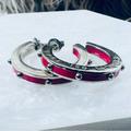 Coach Jewelry | Designer Coach Pretty Silvertone And Pink, Open Hoop Pierced Earrings | Color: Pink/Red/Silver | Size: Os