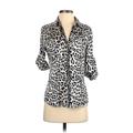 White House Black Market Short Sleeve Silk Top Silver Leopard Print Cowl Neck Tops - Women's Size 6