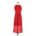 Ann Taylor LOFT Outlet Casual Dress - Midi Halter Sleeveless: Red Print Dresses - Women's Size X-Small