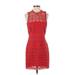 Just Me Casual Dress - Party Crew Neck Sleeveless: Red Print Dresses - Women's Size Small