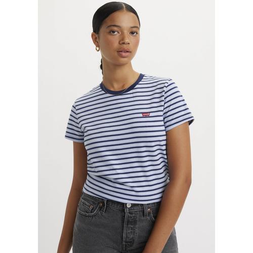 „T-Shirt LEVI’S „“The perfect Tee““ Gr. M (38), tea stripe brunnera Damen Shirts Jersey mit kleiner Logo-Stickerei“