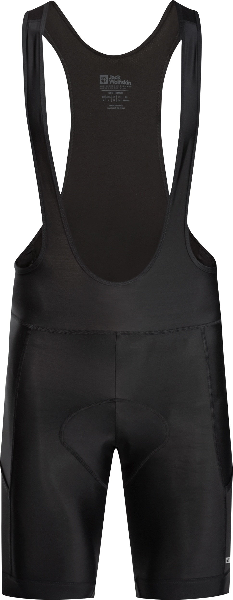 Fahrradhose JACK WOLFSKIN "MOROBBIA BIB SHORTS M", Gr. S (48), Normalgrößen, schwarz, Style:1. Oberstoff 80% POLYAMID, 20% ELASTHAN; 2. Oberstoff 85% POLYESTER, 15% ELASTHAN, Hosen Image