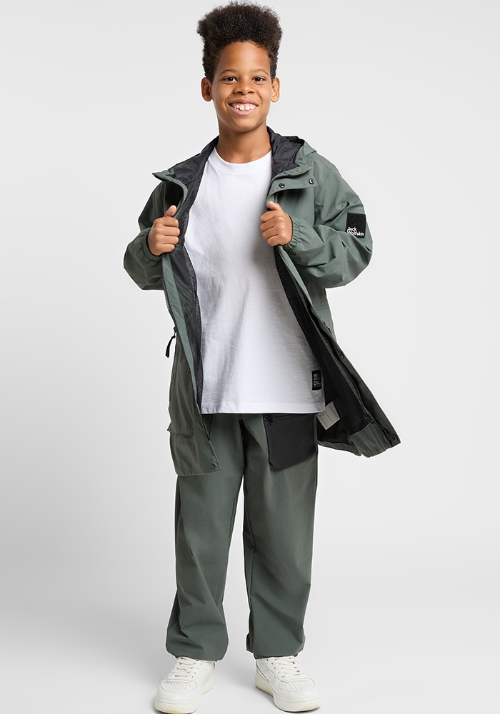 Funktionsparka JACK WOLFSKIN "TEEN PARKA Y", Kinder, Gr. 140, grün (slate, grün), OBERSTOFF: 100% POLYAMID Futter: 100% POLYESTER, Jacken Image