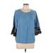 Crown & Ivy 3/4 Sleeve Blouse: Blue Tops - Women's Size Large Petite