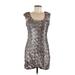 Aqua Cocktail Dress - Bodycon Scoop Neck Sleeveless: Silver Leopard Print Dresses - Women's Size 8