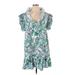 Casual Dress - Mini Plunge Short sleeves: Blue Print Dresses - Women's Size 2X