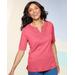 Draper's & Damon's Women's Tropic Crochet And Beaded Neckline Short Sleeve Tee - Pink - S - Misses