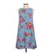 Beach Lunch Lounge Casual Dress - Mini High Neck Sleeveless: Blue Print Dresses - Women's Size Small