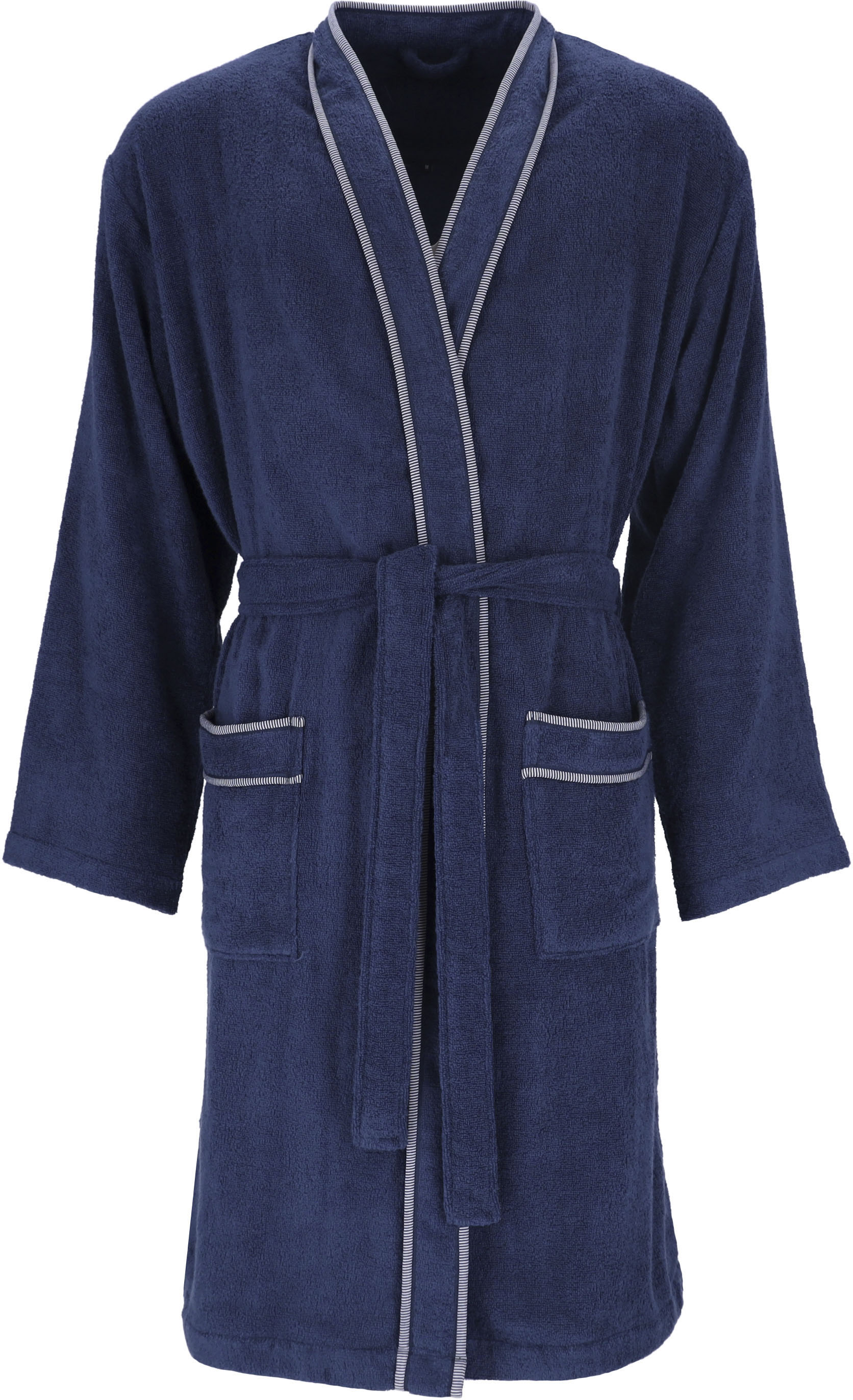 Herrenbademantel VOSSEN "Jack, ideal für Sauna & Spa, Hotelbademantel, Morgenmantel" Gr. XXL, blau (marine blau), L:120cm, Baumwolle, Hausmäntel Image
